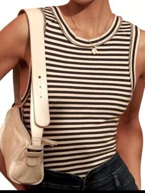 WE THE FREE PEOPLE KATE BLUE WHITE STRIPED TANK RIBBED TOP NEW L